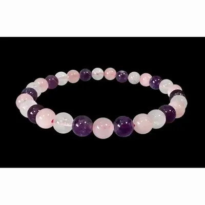 Bracelets - 6mm pearls Rock crystal & Amethyst & Rose quartz A - ARABESK