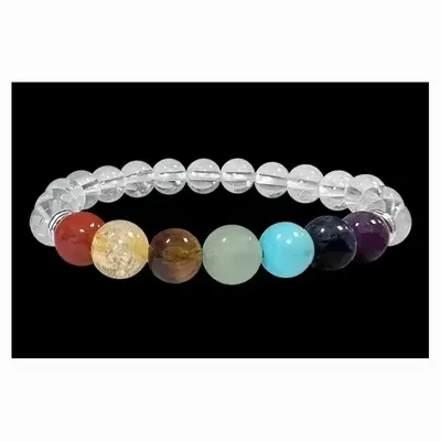 Bracelets - Bracelet Cristal de roche 7 chakras A perles 8mm - ARABESK