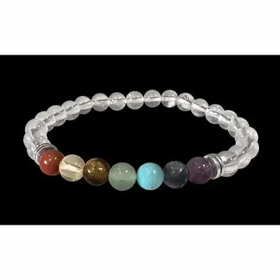 Bracelets - Bracelet Cristal de roche 7 chakras A perles 6mm - ARABESK