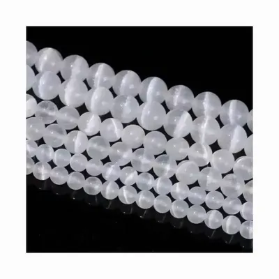 Jewelry - Selenite Cat's Eye AA beads 10mm on 40cm wire - ARABESK