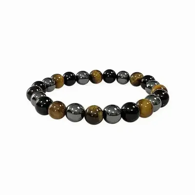 Bracelets - 8mm pearls Hematite Tiger Eye Black Obsidian bracelet - ARABESK