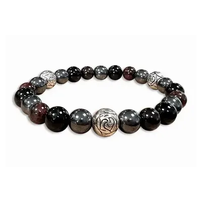 Bracelets - Bracelet Tourmaline noire Grenat Rouge Hématite & Charms perles 8mm - ARABESK
