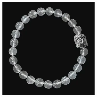 Bracelets - Rock crystal & Buddha 6mm pearls bracelet - ARABESK