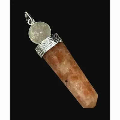 Jewelry - Sunstone and Rock Crystal  healing wand Pendant 7cm - ARABESK