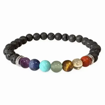 Bracelets - Bracelet pierre de lave 7 chakras perles 6mm - ARABESK