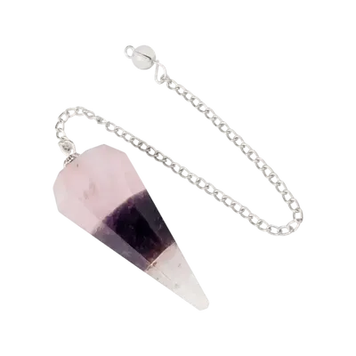 Jewelry - Conical pendulum in Rose Quartz Amethyst and Rock Crystal 6 faces - ARABESK