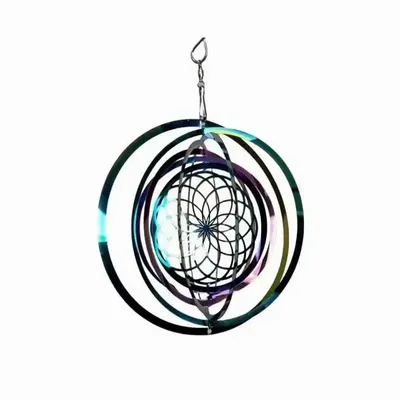 Objets de décoration - Carillon éolien 3D acier arc-en-ciel fleur de vie 15cm - ARABESK