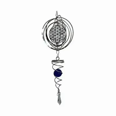 Objets de décoration - Carillon éolien 3D acier fleur de vie spirale avec boule bleu marine 10cm - ARABESK