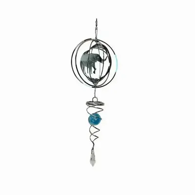 Objets de décoration - Carillon éolien 3D acier éléphant spirale avec boule turquoise 10cm - ARABESK