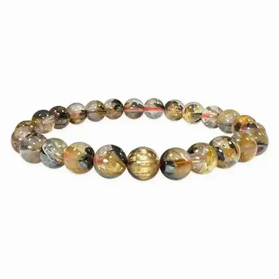 Bracelets - Bracelet Cristal de Roche Rutile Hematite AAA perles 6.5-7.5mm - ARABESK