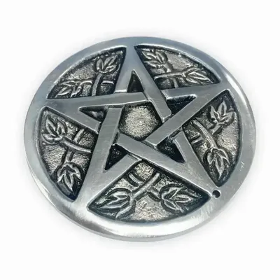 Senteurs - Porte encens métal blanc rond Pentacle Autel 8cm - ARABESK