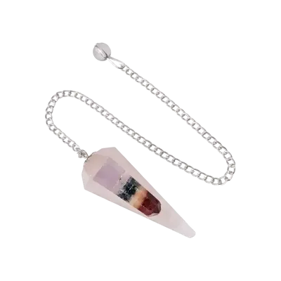 Bijoux - Pendule quartz rose & Sept Chakras conique 6 faces - ARABESK