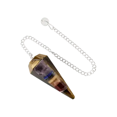 Bijoux - Pendule Œil du Tigre & Sept Chakras conique 6 faces - ARABESK