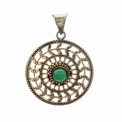 Jewelry - Hand of Fatima bronze pendant with stone - ARABESK