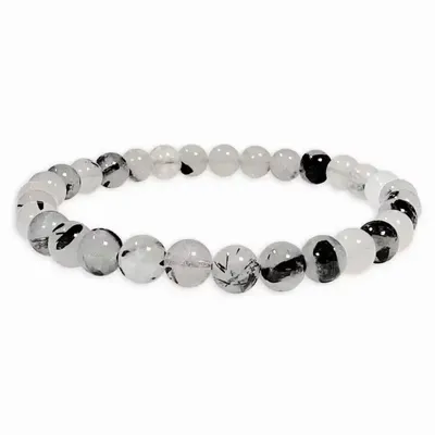 Bracelets - Bracelet Cristal de roche Tourmaline A perles 6mm - ARABESK