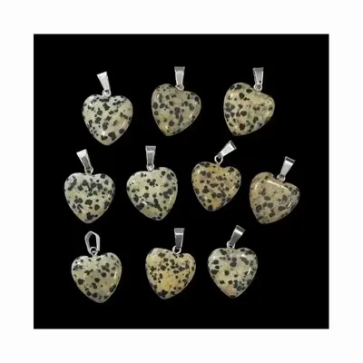 Bijoux - Pendentif Coeur Jaspe Dalmatien 20mm x10 - ARABESK
