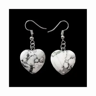 Bijoux - Boucles d'Oreilles Cœur Howlite 20mm - ARABESK