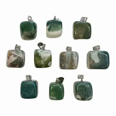 Jewelry - Moss Agate tumbled stone pendant x 10 - ARABESK