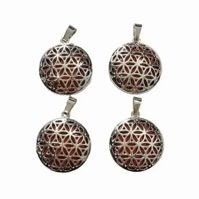 Bijoux - Pendentif Métal Fleur de Vie Jaspe Rouge 25mm x4 - ARABESK