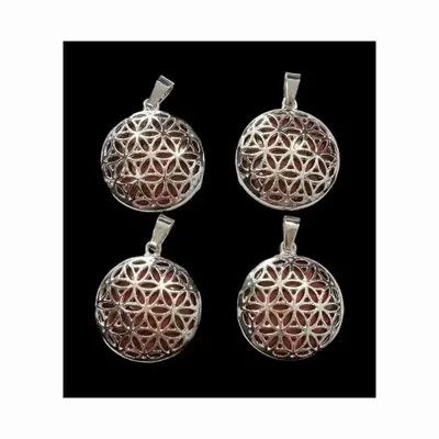 Bijoux - Pendentif Métal Fleur de Vie Jaspe Rouge 25mm x4 - ARABESK