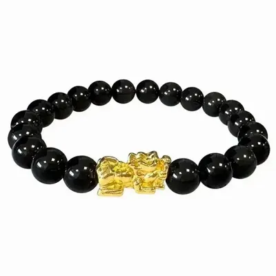 Bracelets - Bracelet Black Obsidian & Pixiu A Beads 8mm - ARABESK