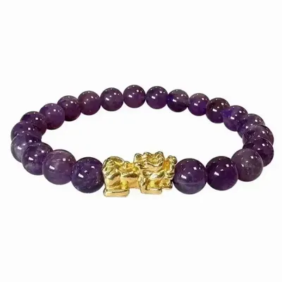Bracelets - Bracelet Amethyst and Pixiu A Beads 8mm - ARABESK