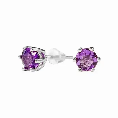 Jewelry - Solitaire Earrings in White Copper Faceted Amethyst AA stud - ARABESK