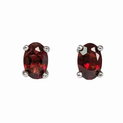 Jewelry - Solitaire Earrings in White Copper Faceted Red Garnet AA stud - ARABESK