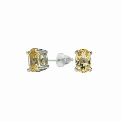 Bijoux - Boucles d'Oreilles Solitaire en Cuivre Blanc Facettée Citrine Naturelle AA stud - ARABESK