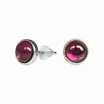 Bijoux - Boucles d'Oreilles Ronde en Cuivre Blanc Grenat Rouge AA stud - ARABESK