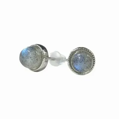 Bijoux - Boucles d'Oreilles Ronde en Cuivre Blanc Labradorite AA stud - ARABESK