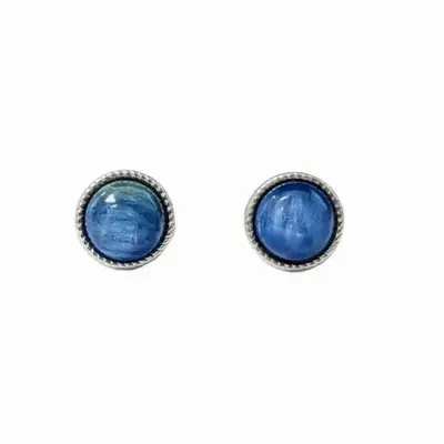 Bijoux - Boucles d'Oreilles Ronde en Cuivre Blanc Cyanite Bleue Naturelle AAA stud - ARABESK