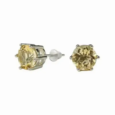 Jewelry - Solitaire Earrings in White Copper Natural Citrine AA stud - ARABESK