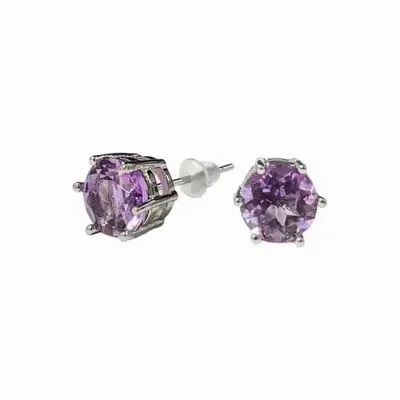 Bijoux - Boucles d'Oreilles Solitaire en Cuivre Blanc Amethyste Facettée AA stud - ARABESK