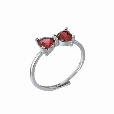 Bijoux - Bague en Cuivre Blanc Ajustable Nœud Papillon Cœur Grenat Rouge AAA - ARABESK