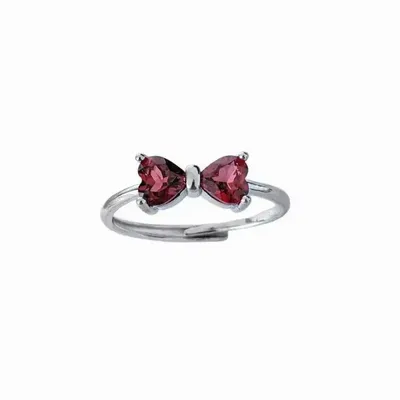 Bijoux - Bague en Cuivre Blanc Ajustable Nœud Papillon Cœur Grenat Rouge AAA - ARABESK