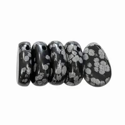 Jewelry - Snowflake Obsidian A Pierced Rolled Stone Pendant 20-30mm X 5 - ARABESK