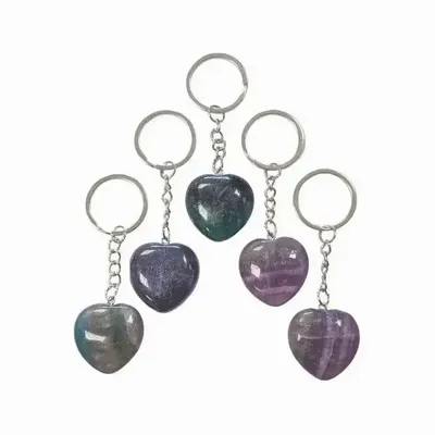 Jewelry - 30mm Multicolor Fluorite Heart Key Ring x 5 - ARABESK