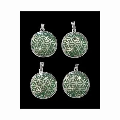 Jewelry - Metal Pendant Flower of Life Green Aventurine A 25mm x4 - ARABESK
