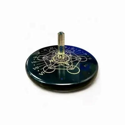 Bijoux - Plaque Onyx noir métatron avec cristal de roche 8cm - ARABESK