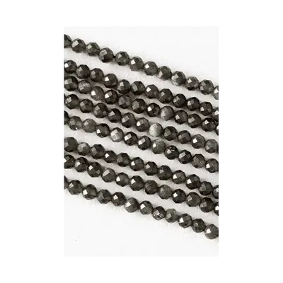 Bijoux - Obsidienne Noire Dorée Facettée AA perles 3-4mm sur fil 40cm - ARABESK