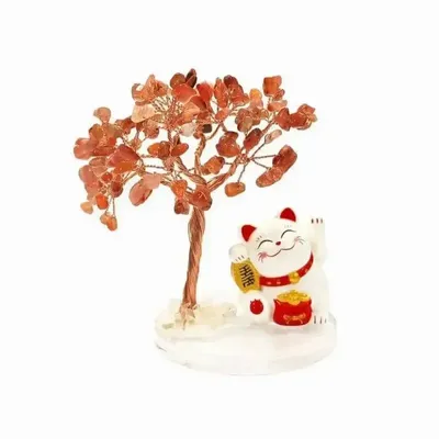 Bijoux - Arbre de Vie en Agate Rouge avec Manekineko - ARABESK