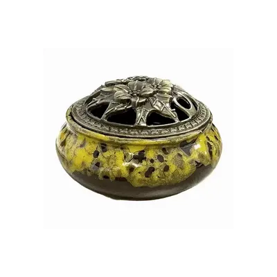 Scents - Black and Yellow Ceramic Incense Holder 10cm - ARABESK