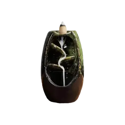 Senteurs - Porte Encens Backflow Céramique Verte Cascade de Feuilles 13cm - ARABESK