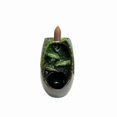 Scents - Green Ceramic Backflow Incense Holder Cascade of Leaves 13cm - ARABESK