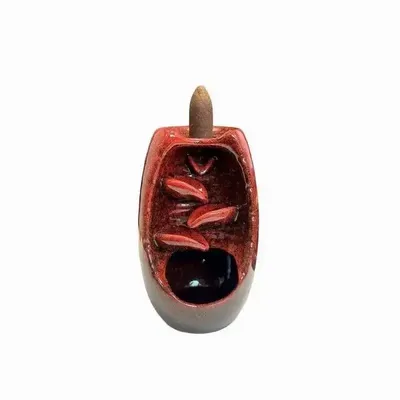 Senteurs - Porte Encens Backflow Céramique Rouge Cascade de Feuilles 13cm - ARABESK