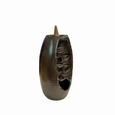 Senteurs - Porte Encens Backflow Céramique Marron-Doré Cascade de Feuilles 20cm - ARABESK