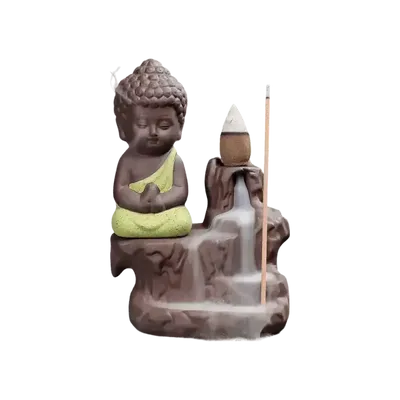 Senteurs - Porte Encens Backflow Céramique Bouddha Jaune 12cm - ARABESK