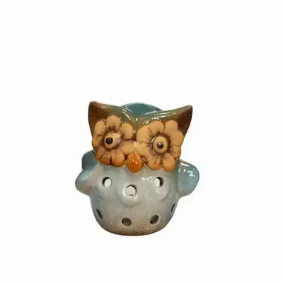 Bougeoirs et photophores  - Bougeoir Hibou Bleu 10cm - ARABESK