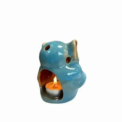 Bougeoirs et photophores  - Bougeoir Hibou Bleu 10cm - ARABESK